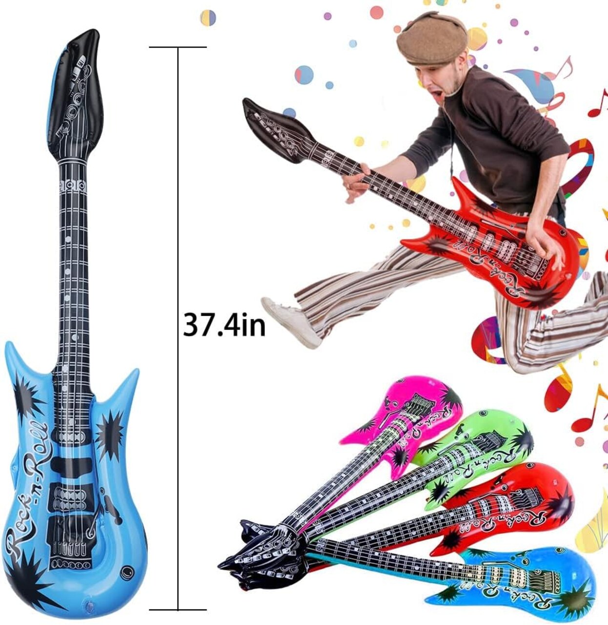 15 PCS Inflatable Guitar Musical Instrument Balloons 70s 80s 90s Party Decoration Photo Props, Waterproof Pool Float Toy for Kids Adults, Carnival Birthday Summer Party Supplies Favors